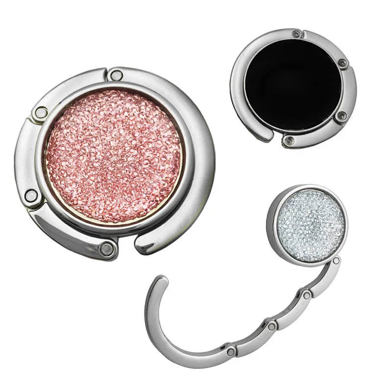 Round Flash Diamond Bag Holder Folding Handbag Hook Creative Portable Decoration Table Purse Hook