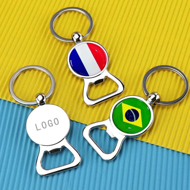 Wholesale Custom Vintage Fashion Zinc Alloy Football National Flag Beer Opener Keychain Eco-friendly