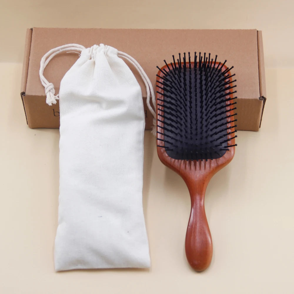 Professional Customized Natural Wood Bamboo Hair Scalp Massage Detangling Hair Brush for Salon Use and Hair Extension