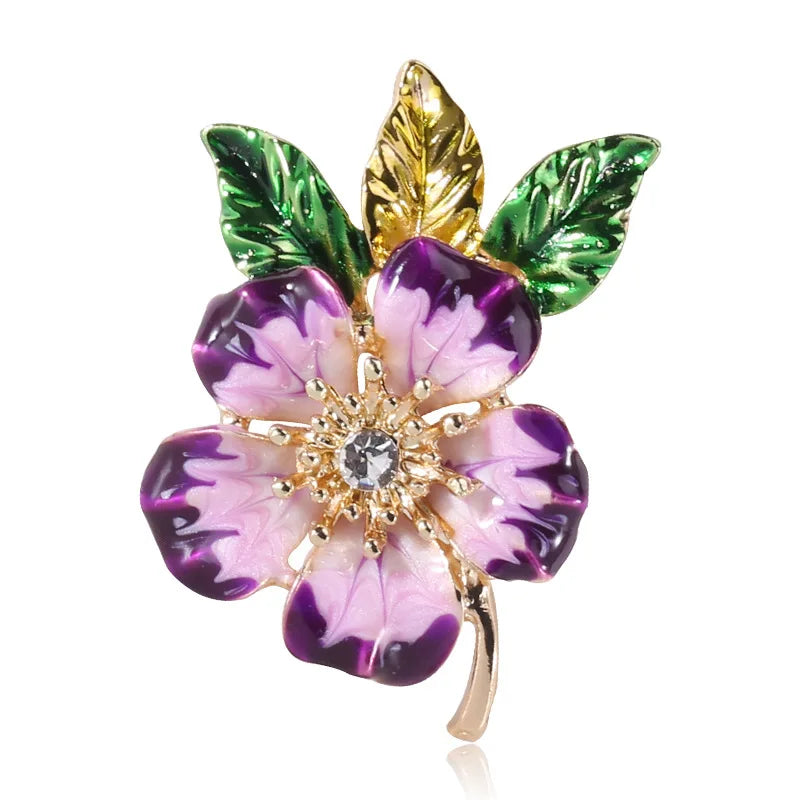 Wholesale Purple & pink Drip Oil Rhinestone Flower Brooch Pin for Mother Gift