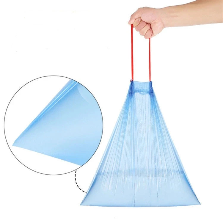 15PCS /1 Roll of Disposable Garbage Bags Household Kitchen Garbage Bags Pull Rope Handle Non-dirty Hand Plastic Storage Bags