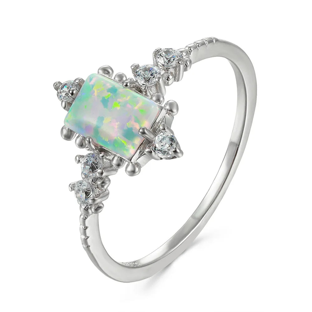 Wholesale 925 Silver Antique Square Vintage Opal Ring Low MOQ Jewelry Gemstone Rings