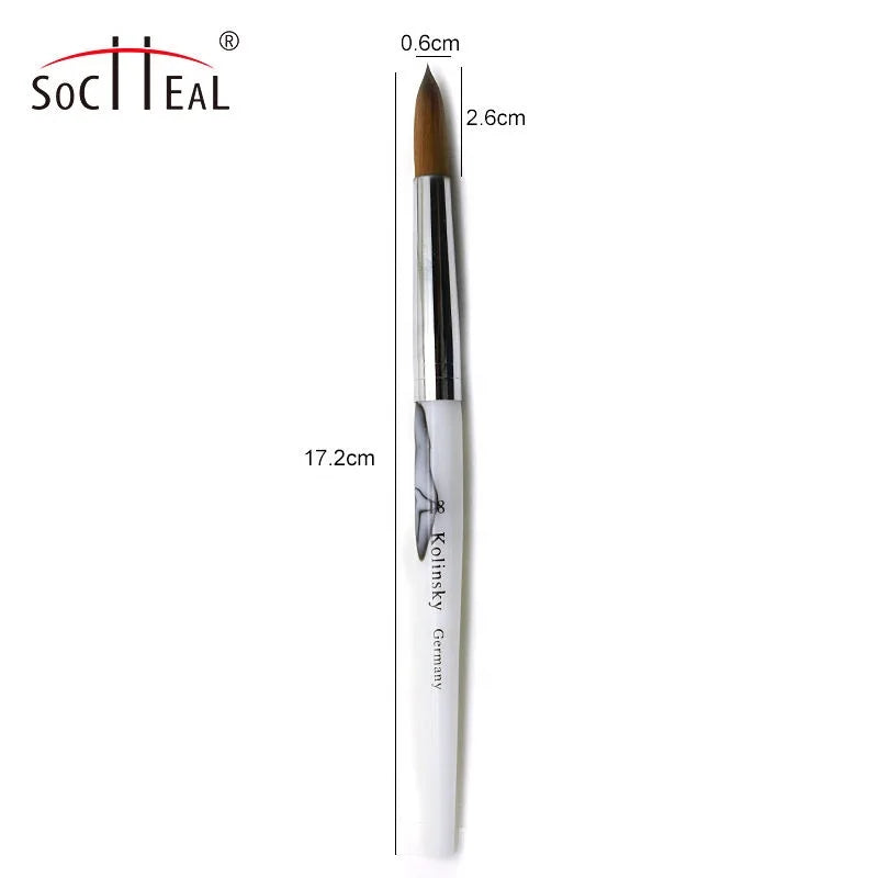 Socheal Kolinsky Hair Acrylic Nail Art Brushes with White Marble Handle Durable Size #4-#24 for Professional 3D Carving