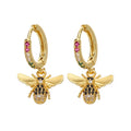 EC1934 Hot Sale 18K Gold Plated CZ Micro Pave Crystal Bee Insect Charm Huggies Honey Bee Huggie Earring