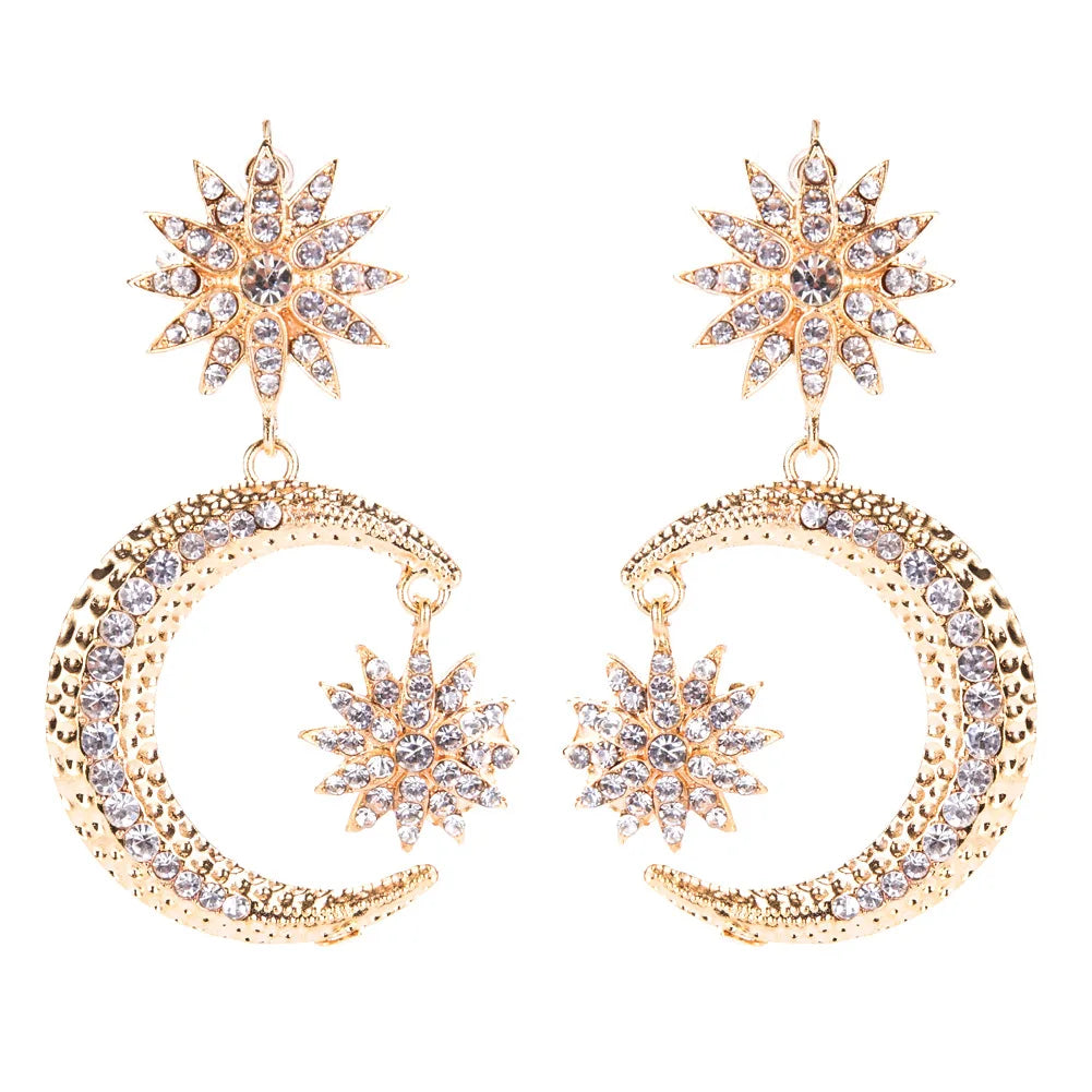 Fashion Star and Moon Diamond Multi-layer Earrings Female Long Boho Style Drop Earrings Jewelry