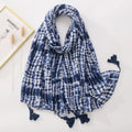 New Arrival Wholesale Soft Blue White Porcelain Scarf Foulard Hijabs Muslim Shawls Women Print Cotton and Linen Scarves Tassels
