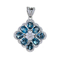 Exquisite Rhodium Plated Silver 925 Jewelry Natural London Blue Topaz Four Leaf Clover Pendant for Women Birthday Gift