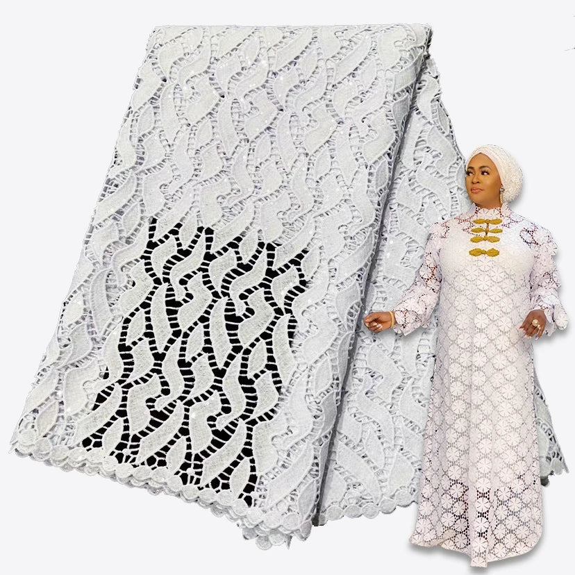 African Lace Polyester Cotton White Floral Embroidery Swiss Cotton Lace Fabrics for Ladies Dress