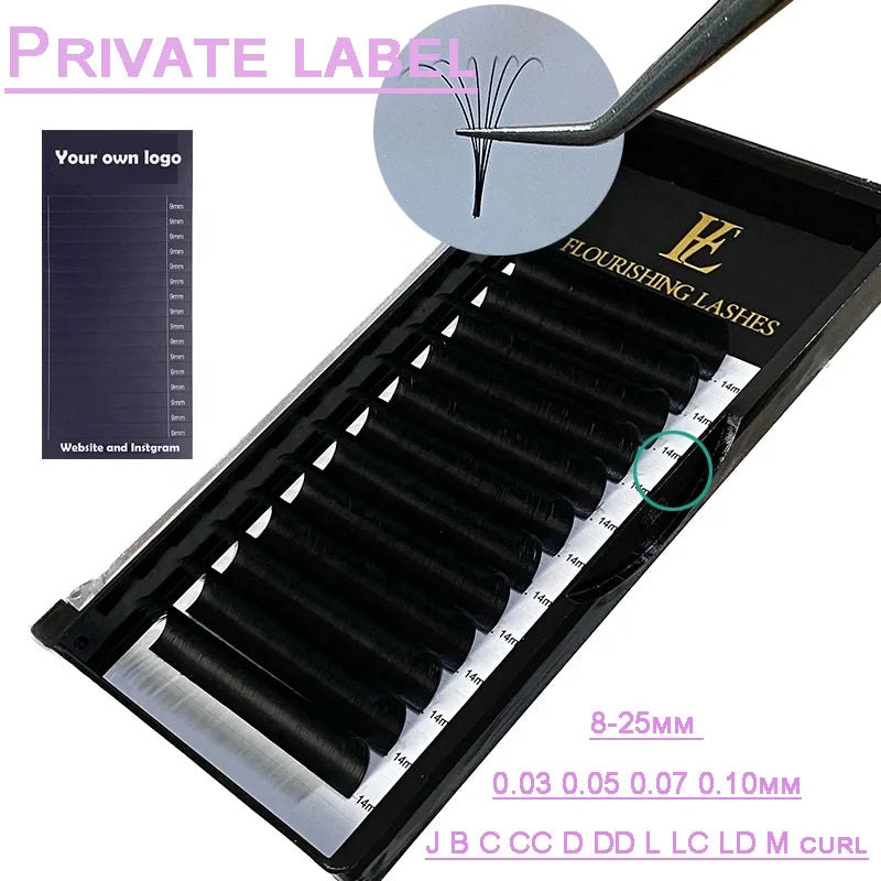 PBT fiber Vegan blooming eyelash  Dark Black 0.03 0.05 0.07 Volume Easy Fan Lash Extension