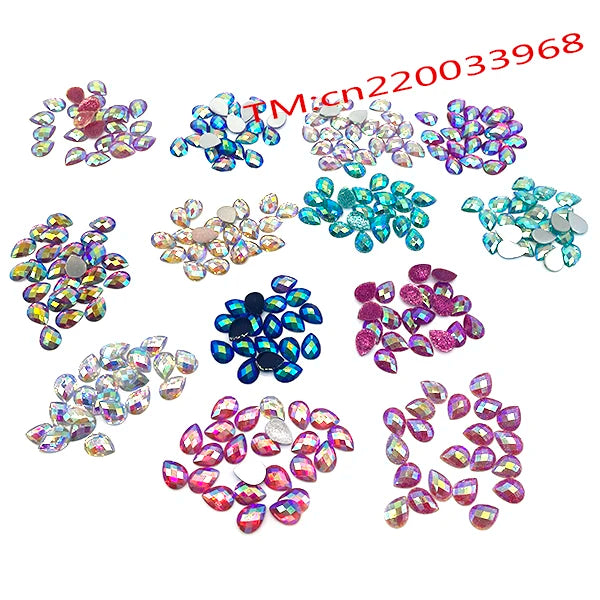Mixed Color Glass Rhinestones Flatback Teardrop Beads Loose Gems Stone Sew on Resin Stone for Carnival Costumes Decoration