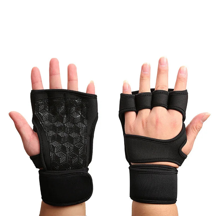 Half Finger Gym Fitness Weight Lifting Gloves With Built-in Wrist Wraps for Full Palm Protection