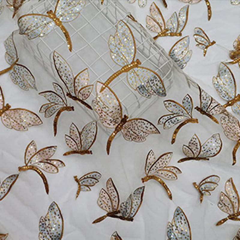 Multi-color Sequin Dragonfly Design Fashion Embroidered Women's Dresses Sequins Lace Fabric