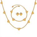 Wholesale 18K Gold Plated Stainless Steel Ladies' Jewellery Set Waterproof Zircon Heart Earrings and Necklace for Anniversaries