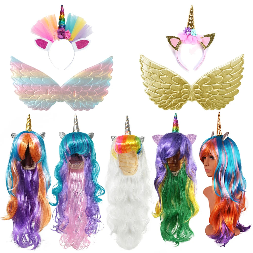 Rainbow Unicorn Wig Princess Hair Cosplay Girls Kids Long Hair Cosplay Cartoon Accessories Children Unicorn Gifts