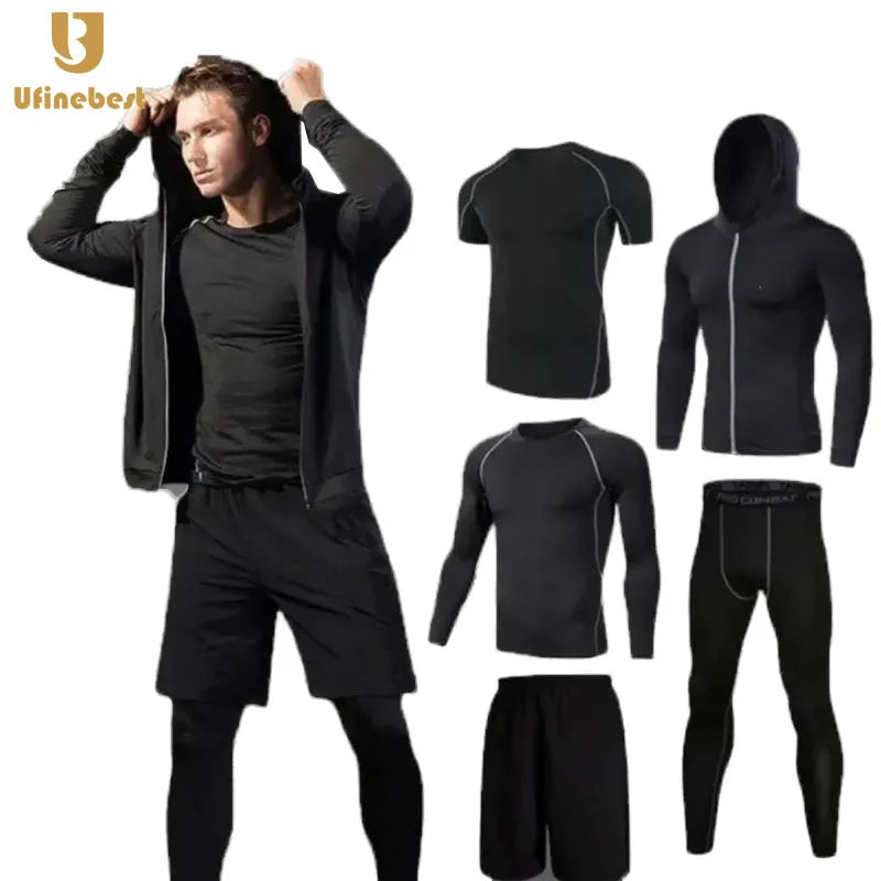 Gym Sports Running Set Men's Breathable Quick Drying Fitness Clothes Night Running Outfit Set Tight Men's Training Clothes