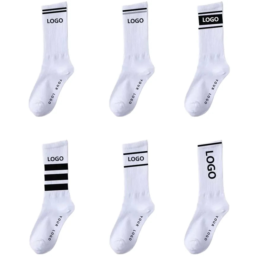 Stock Item Basics Black White Solid Comfy Cotton Crew Casual Running Sport Socks Low Moq Custom Your Letter Logo