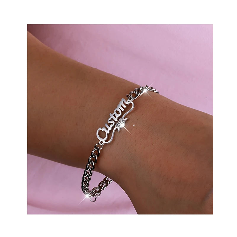 Wholesale New Products Custom Mens Women Curb Chain Letter Custom Bracelet Name Jewelry Stainless Steel Chunky Chain Bracelet MegaBDM