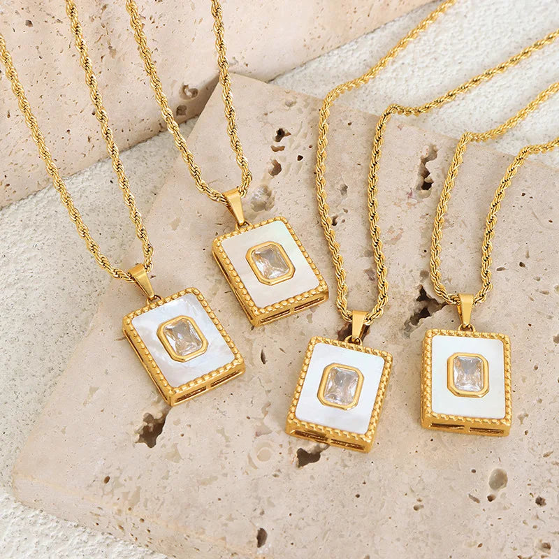 Custom Zircon Titanium Necklaces Light Luxury Twist Chain Fashion Commuter Stainless Steel Square Necklace Women