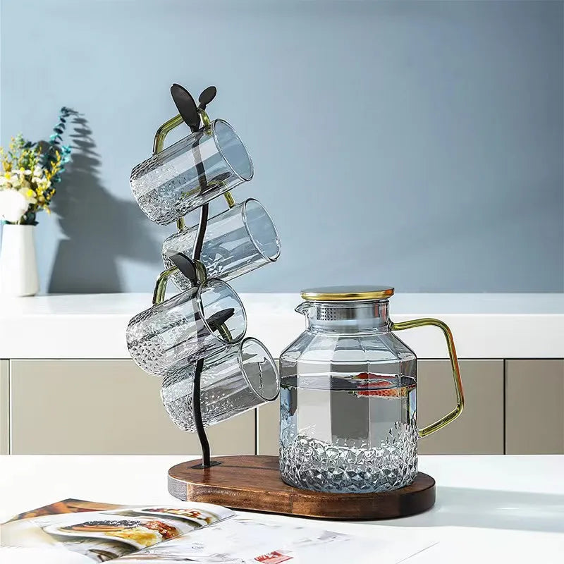 Newly Designed Heat Resistant Borosilicate Color Glass Water Pitcher Glass Carafe with Filter
