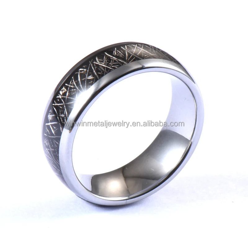 8mm Wholesale Jewelry Silver Tungsten Carbide Black Meteorite Trendy Invisible Setting Domed Wedding Band Ring