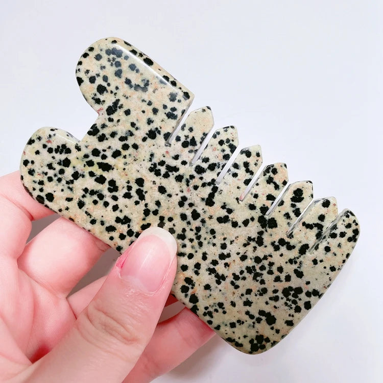 Hongzhuo Hot Selling Custom logo Crystal Stone Dalmatian jasper Hair Energy Comb