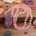 Double Amethyst Crystal Point Mala Necklace  Rose Quartz Prayer Beads Chakra Necklaces Trendy Jewelry