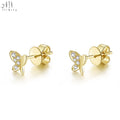 Tremendous Quality Delicate Handmade Butterfly Earrings Jewelry 18K Solid Yellow Gold Shiny Real Natural Diamond Stud Earrings