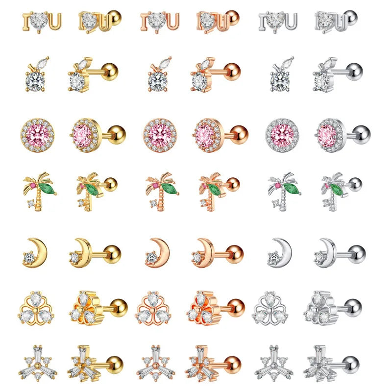 2023 Fashion Stainless Steel Earrings Stud Personality Mini Earrings Stud Hot Sale Insert Zircon Earrings for Women and Men