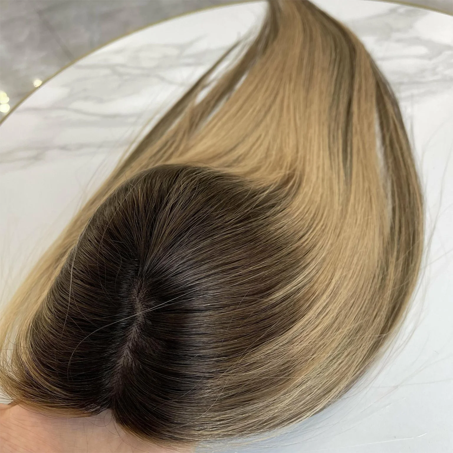 Ready to Ship Silk Top Topper European Hair Clip in Hairpiece Warm Blonde Highlight Silk Base Toupee for Women Hair Loss