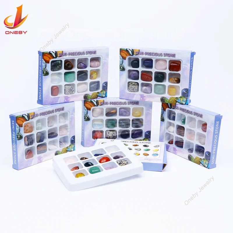 Wholesale Bulk Natural Craft Healing Energy Gemstone Polished Specimens Set Mixed Stone Crystal Teaching Product Gift Box