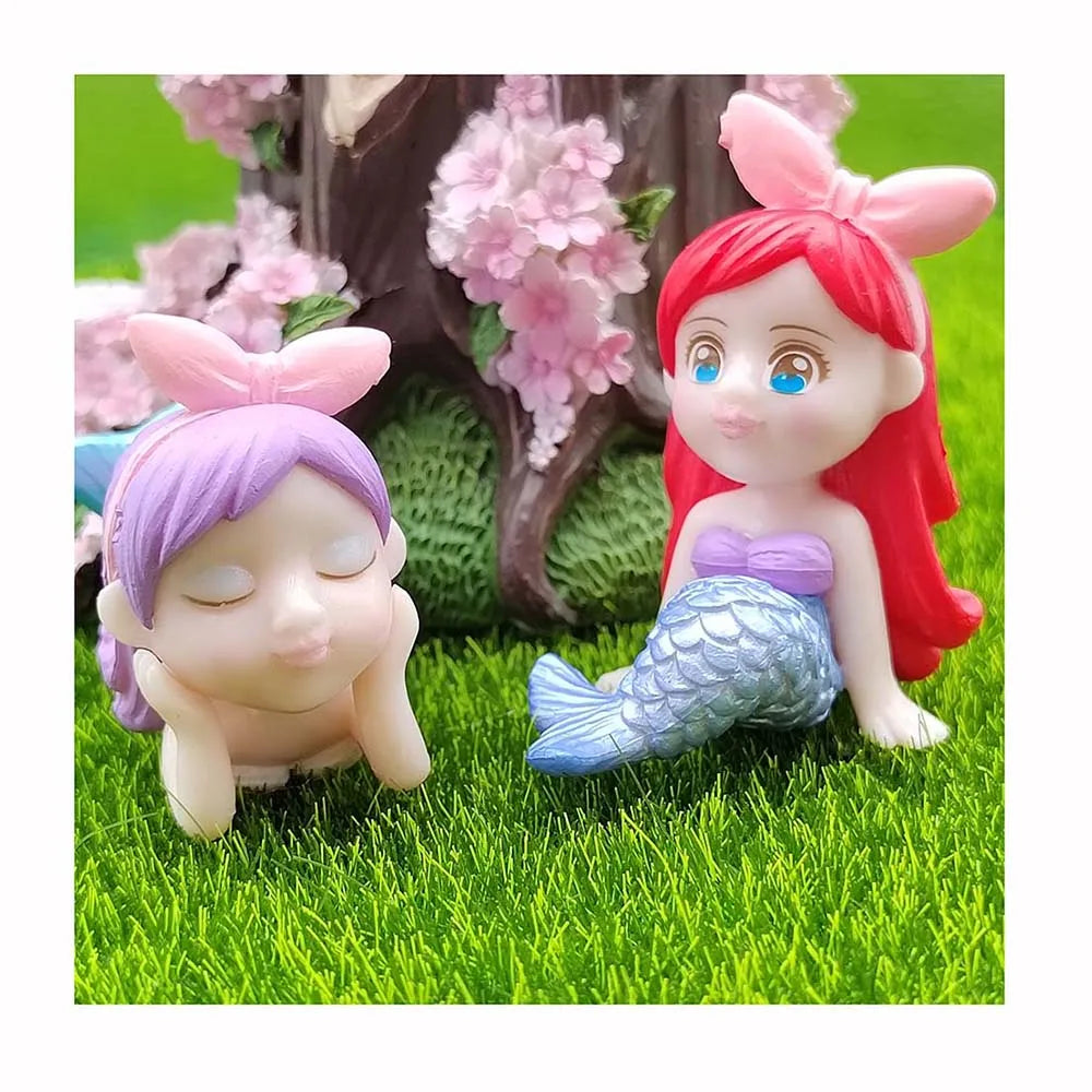 100Pcs Assorted Novelty Mermaid Miniature Figurines Cartoon Ocean Girls Statue for Sea Landscape Fish Tank Home Desk Decoration
