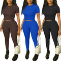 Black Solid Blank Ribbed Basic Tshirt and Legging Two Pieces Set Lounge Wear Dupe Loungewear Women Set Clothing Wholesale Custom