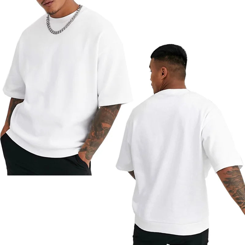 Wholesale Custom Embroidered logo 240g 100% Cotton White T Shirt Dropped Shoulders Blank Plain Oversized Mens Tshirt