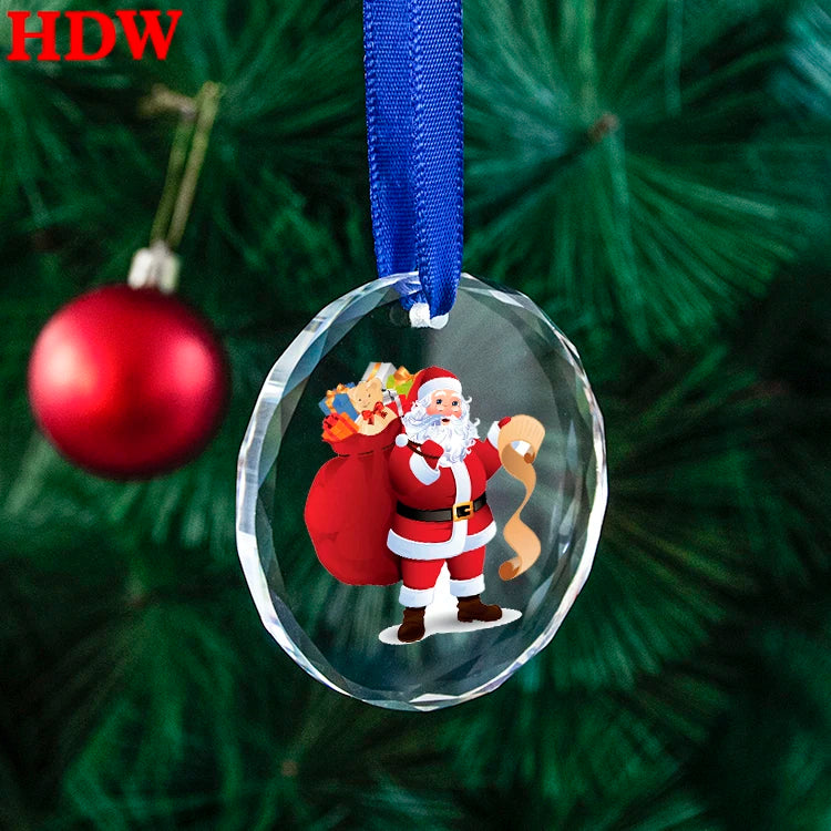 Hot Selling K9 Clear Blank Crystal Glass Santa Claus Ornament Custom UV Printed Christmas Tree Decoration for Gift