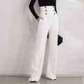 New Arrival Women Summer Empire Waist Gold Buttons Luxury Design Full Length Wide-leg Loose Women Casual Pants