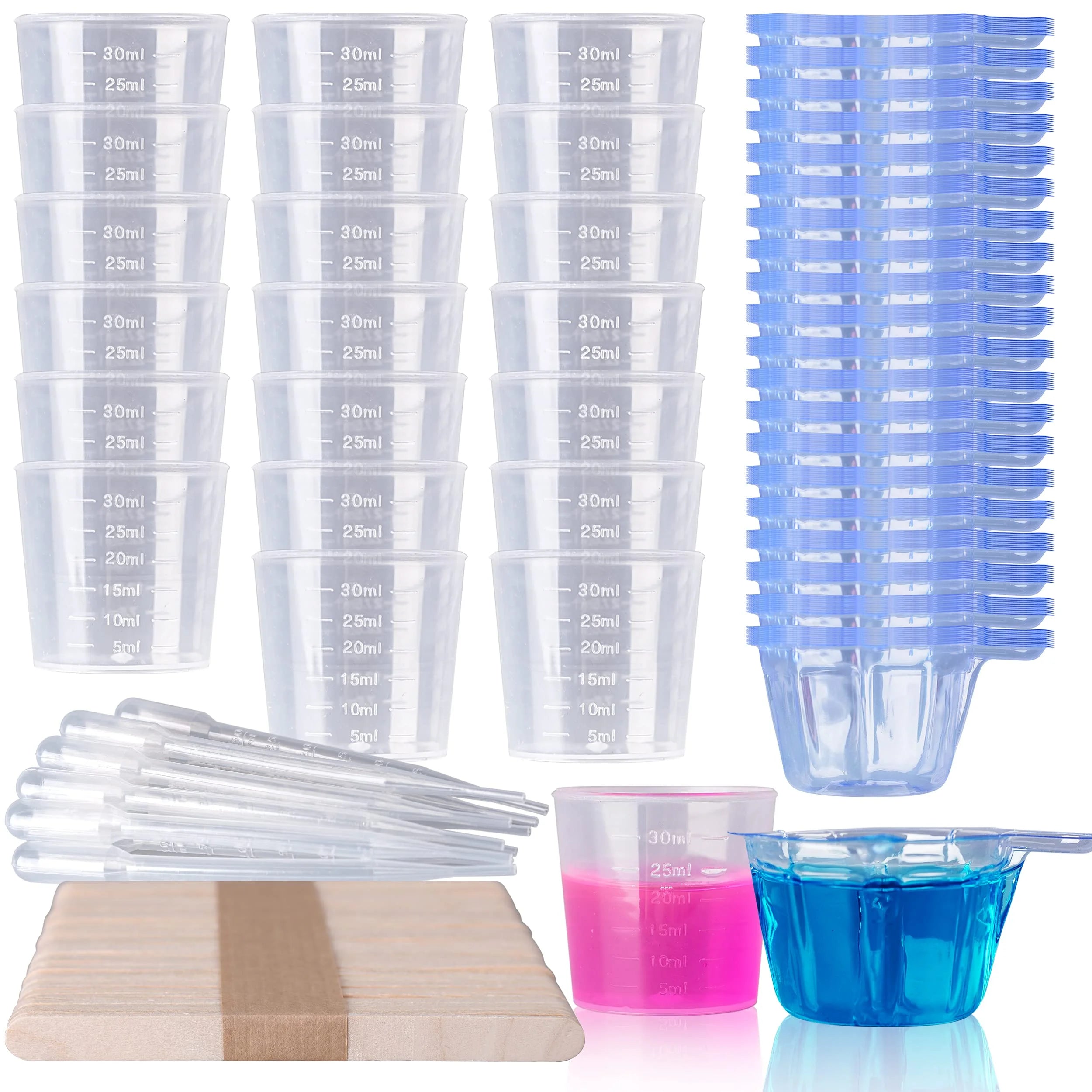 200Pcs Plastic Resin Mixing Cups 30ml Disposable Measuring Cups 50 Wooden Stirring Sticks Dropper Mixing for Paint Epoxy Resin