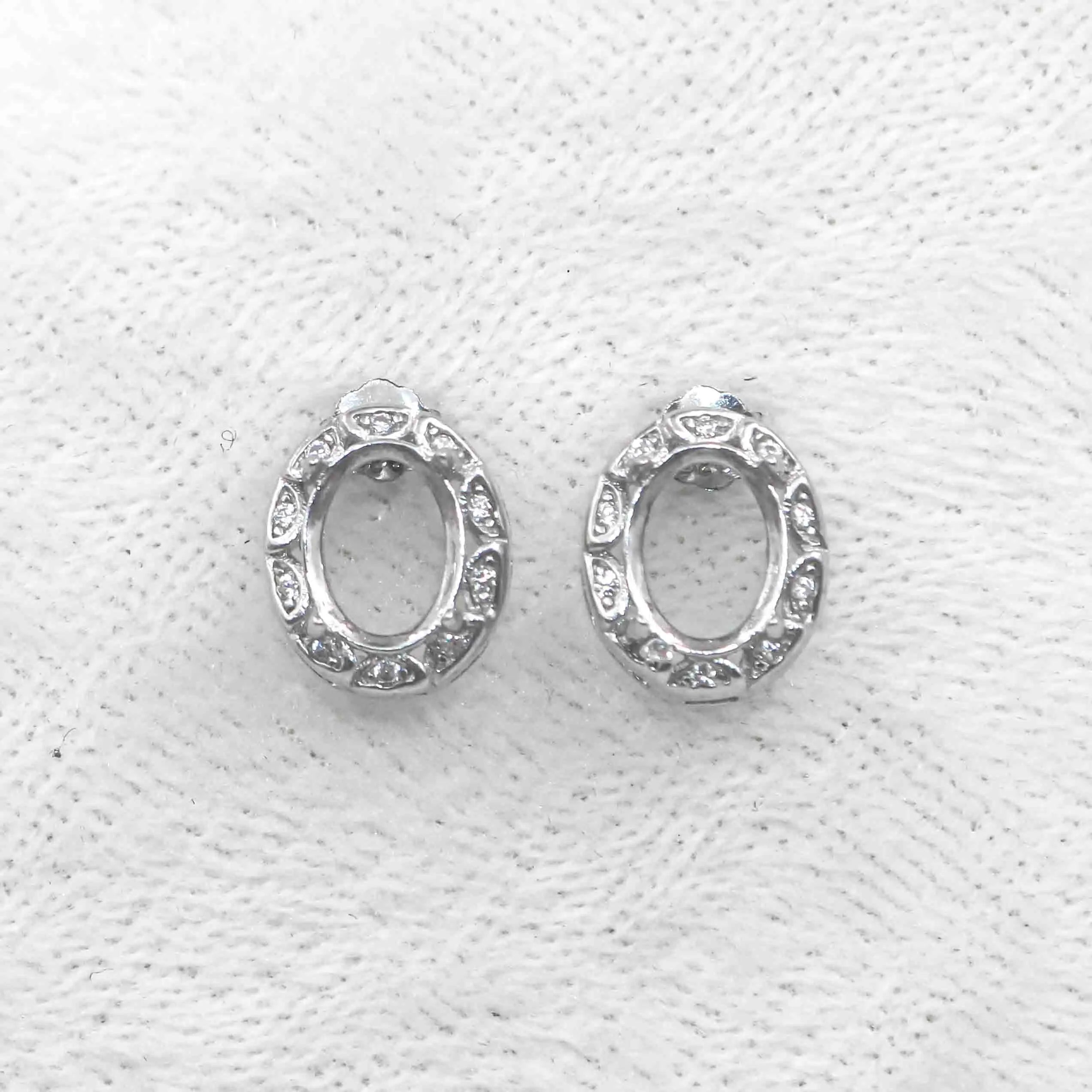Sterling Silver 6*8mm Semi Mount Stud Earrings Empty Support Blank Claws Setting S925 Base Without Center Stone for DIY Inlay
