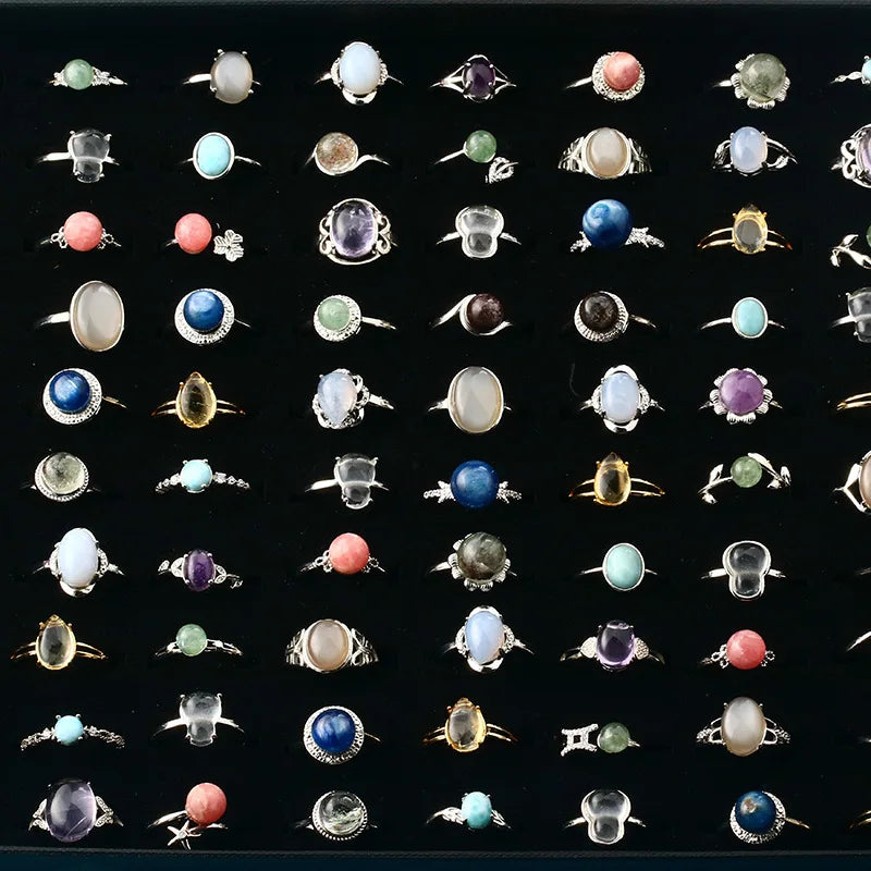 Fashion Blue Wafer Bead Ring Crystal Rings Natural Stone Good Quality Vintage Crystals Healing Rings