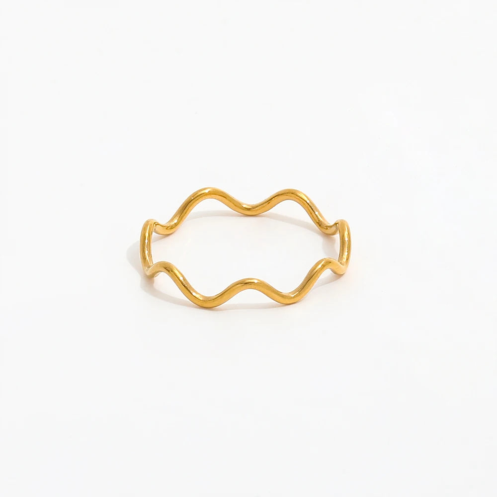 Joolim Jewelry 18K Gold Plated Stainless Steel Lines Waved Super Fine Dainty Rings for Women MegaBDM