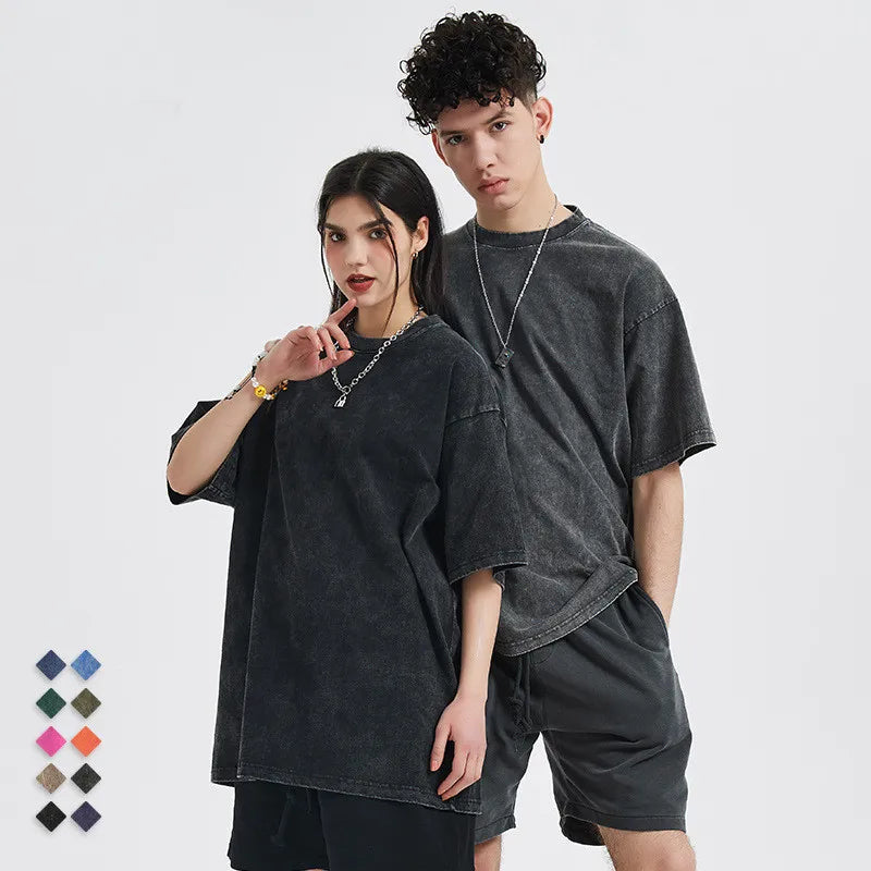 Custom Graphic Tees TShirts Printed Men's Silk Screen Printing Vintage Distressed Acid Wash Cotton T-shirt Men Oversized Tshirts