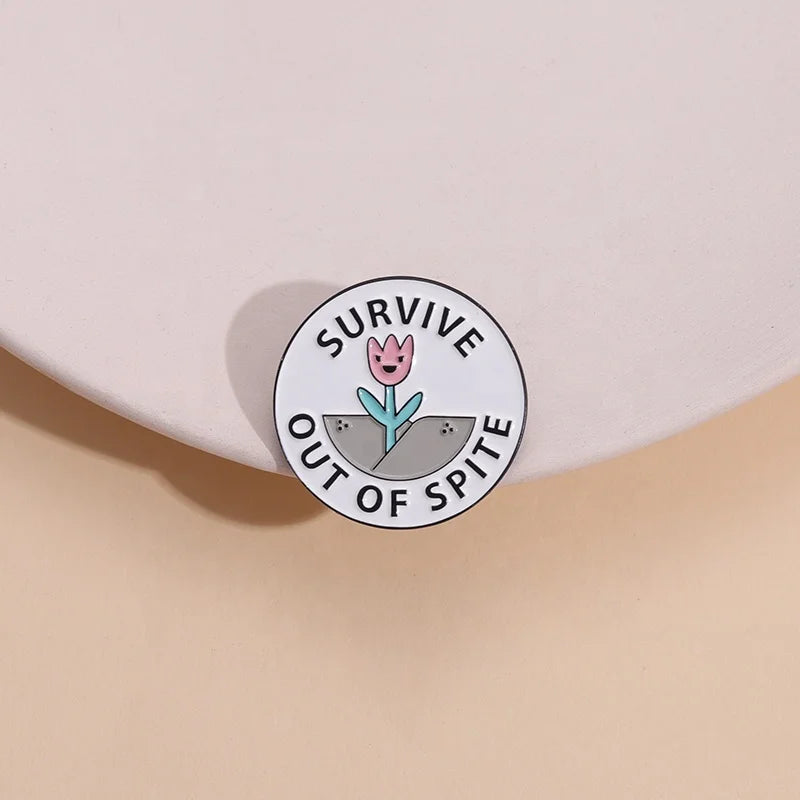 Survive Out of Spite Inspirational Enamel Pin - Slogan Collar Pin with Letters Fashion Jewelry Gift for Kids and Friends