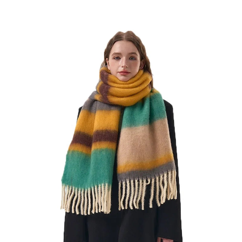 Landfond Accessory Winter Unisex Color Matching Stripes Soft Scarf Acrylic Cashmere Feel Scarf