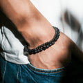 New 2-Pack Black Gallstone Men's Combination Bracelet Set Fashion Volcanic Stone Beaded Bracelet Wholesale