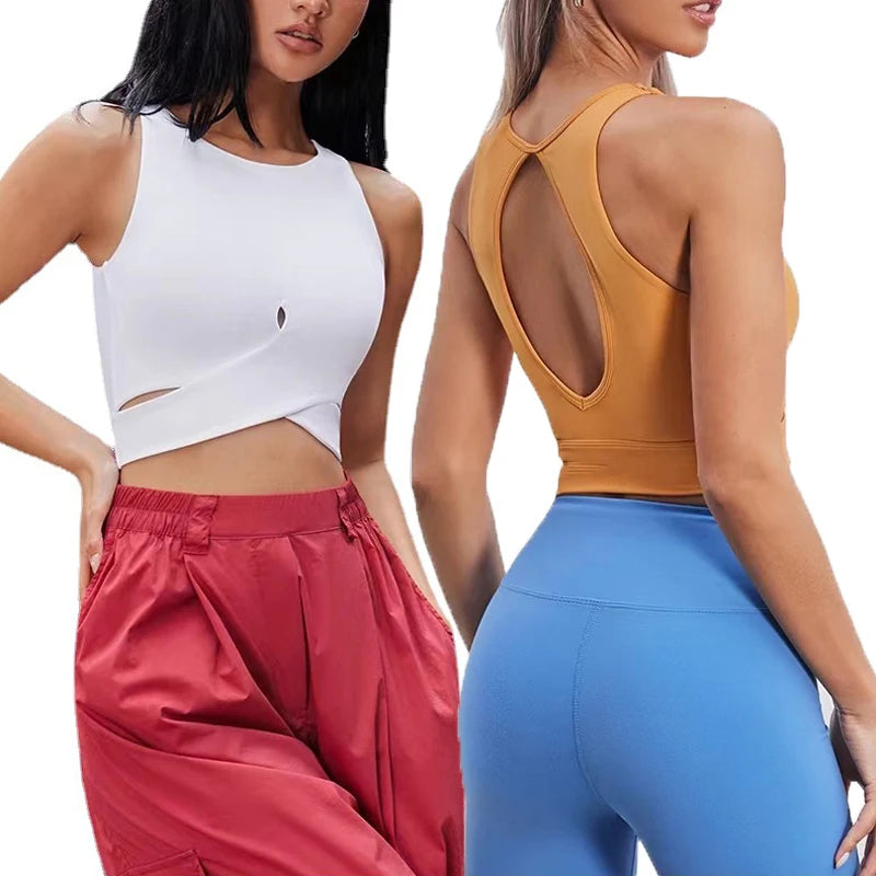 SHINBENE Longline Bras Medium Support Wirefree Sports Bras Workout Tank Tops With Removable Pads