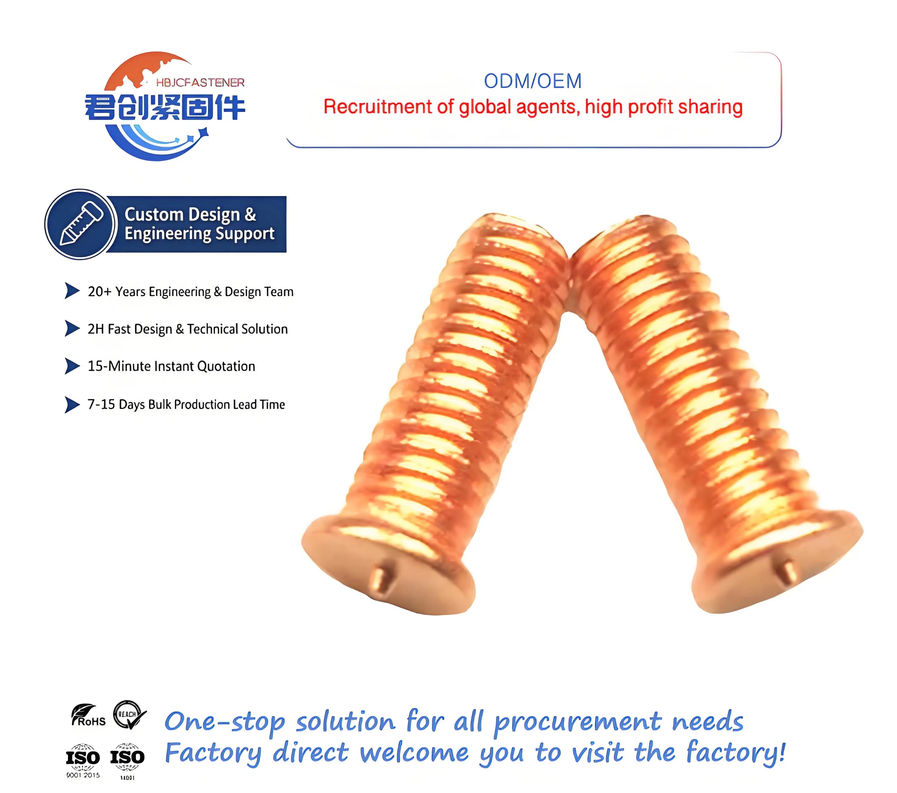 M16 Steel Welding Studs Plain Finish Spot Bolts Efficient Spot Welding Screw Fasteners CLASS 4 JunChuang Fastener