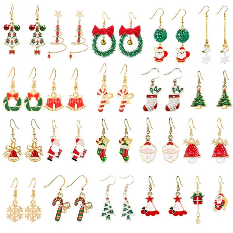SC Wholesale New Christmas Earrings Sets Jingle Bells Drop Hoop Earrings Women Cute Bow Knot Snowflake Dangle Christmas Earrings