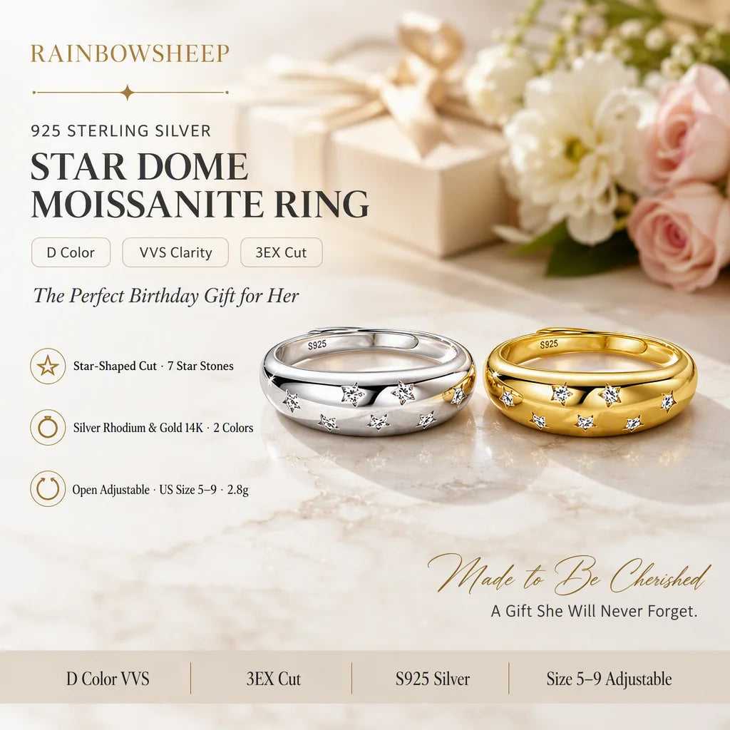 Starry Sky D Color VVS Moissanite Eternity Band Ring S925 & 14K Gold Plated 3EX Cut Wedding Jewelry for Women MegaBDM