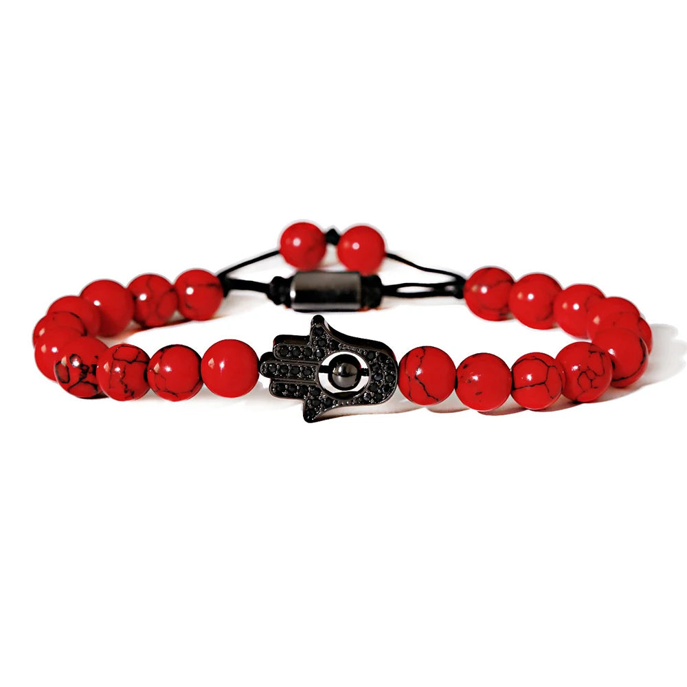 Fashion Black Hamsa Fatima Hand Eye Beaded Bracelets 8mm Red Turquoise Adjustable Bracelets Wholesale