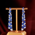 Luxuries Design Heart Cut Cubic Zirconia Party Wedding Royal Blue Long Dangle Drop Earrings for Women Prom Banquet Accessories
