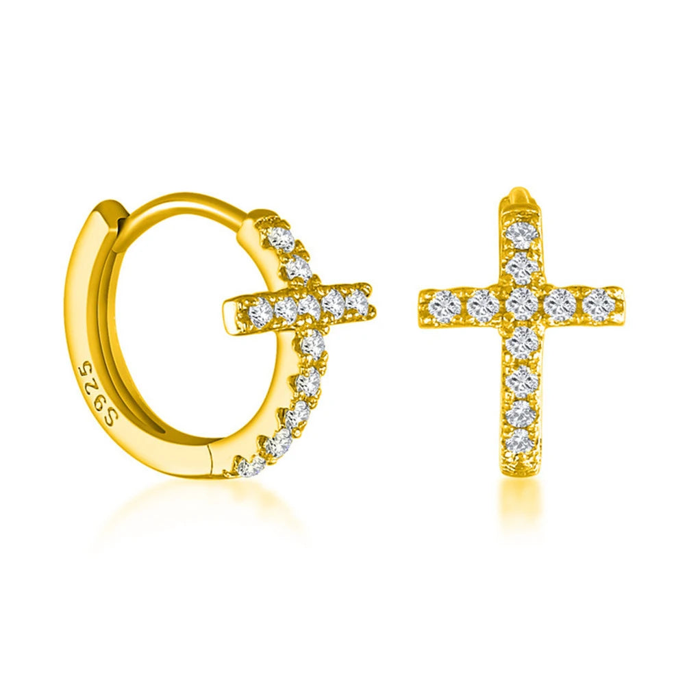 Fine Jewelry 925 Sterling Silver Rhodium Plated Gold Hoop Cross Earrings Jewelry Sets for Women Party Gift